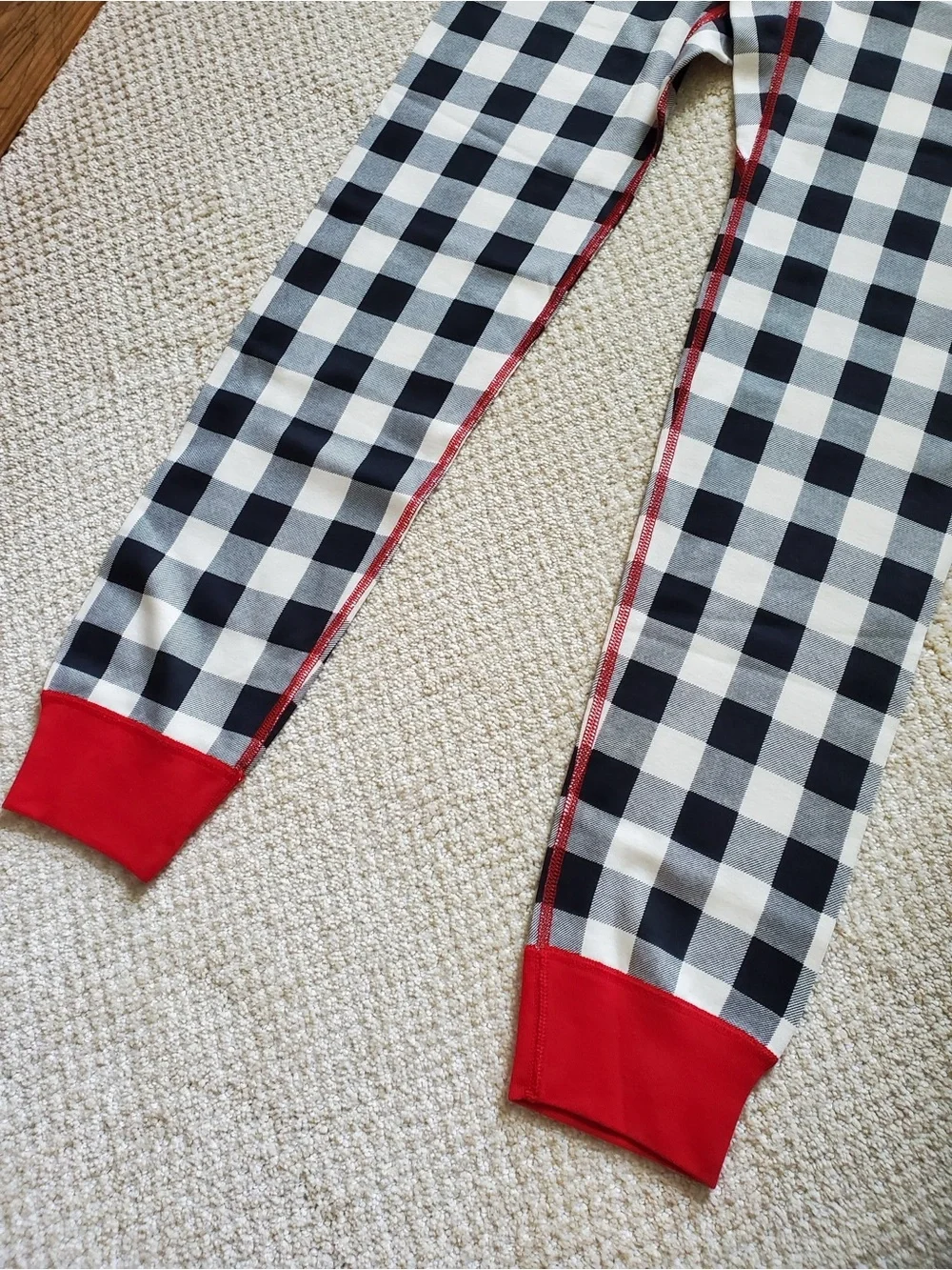 Hanna Andersson Black & White Buffalo Check pajamas with Red Trim